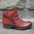thumbnail image 4 of Bottes Courtes en Cuir pour Femmes Rétro Unies à Talon Bas avec Fermeture Éclair, 4 of 9