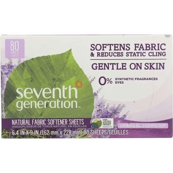 Seventh Generation - Feuilles d'Assouplissant pour Tissus, Eucalyptus Bleu et Lavande, 80 Unités