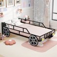 thumbnail image 4 of Costway Twin Car-Shaped Metal Bed Frame with Wheels Decorations Safety Guardrails, 4 of 10