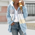 thumbnail image 1 of EGNMCR Womens Winter Fuzzy Fleece Jacket Hooded Color Block Patchwork Cardigan Zipper Pullover Coats Outerwear with Pockets, 1 of 5