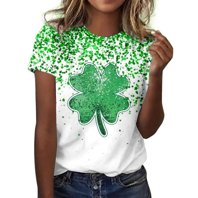 FAIWAD T-Shirts pour Femmes Grande Taille T-Shirt Vert de la Saint-Patrick Décontracté Col Rond Hauts Graphiques Trèfle