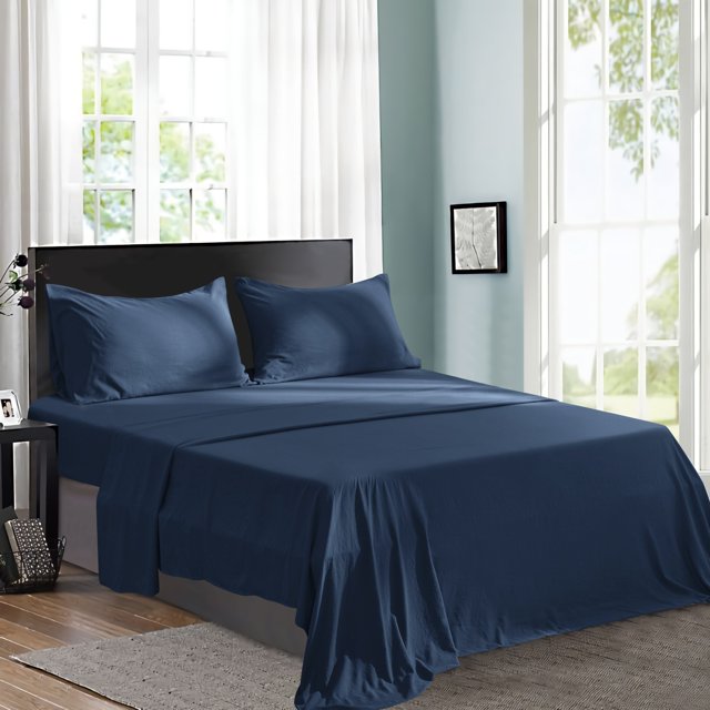 Subrtex Soft Microfiber Bed Sheets 3-piece Deep Pocket Sheet Set (Twin, Navy)