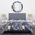 thumbnail image 1 of Designart 'Retro Luxury Waves In Gold And Blue IV' Mid-Century Duvet Cover Set, 1 of 4