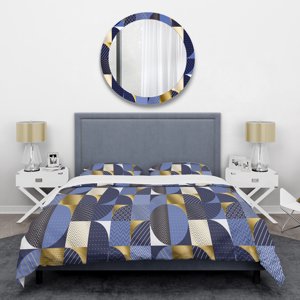 Designart 'Retro Luxury Waves in Gold and Blue IV' Couverture de couettes mi-century