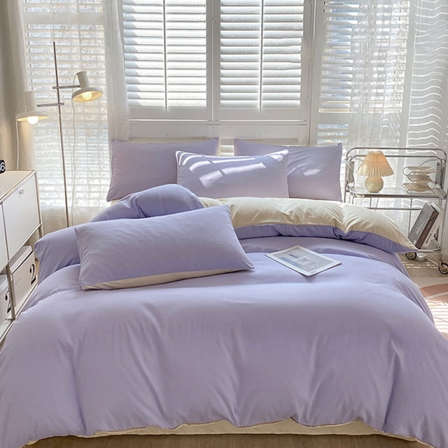 PRETXORVE All-Season Bedding Set - 4-Piece Washable Solid Color Bed Sheet Duvet Cover and Pillowcases