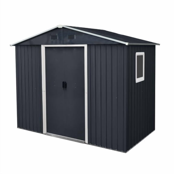 TAORUIFANG 8ft x 4ft Outdoor Metal Storage Shed with Window and Metal Foundation for Backyard, Patio, Lawn (Black and White)