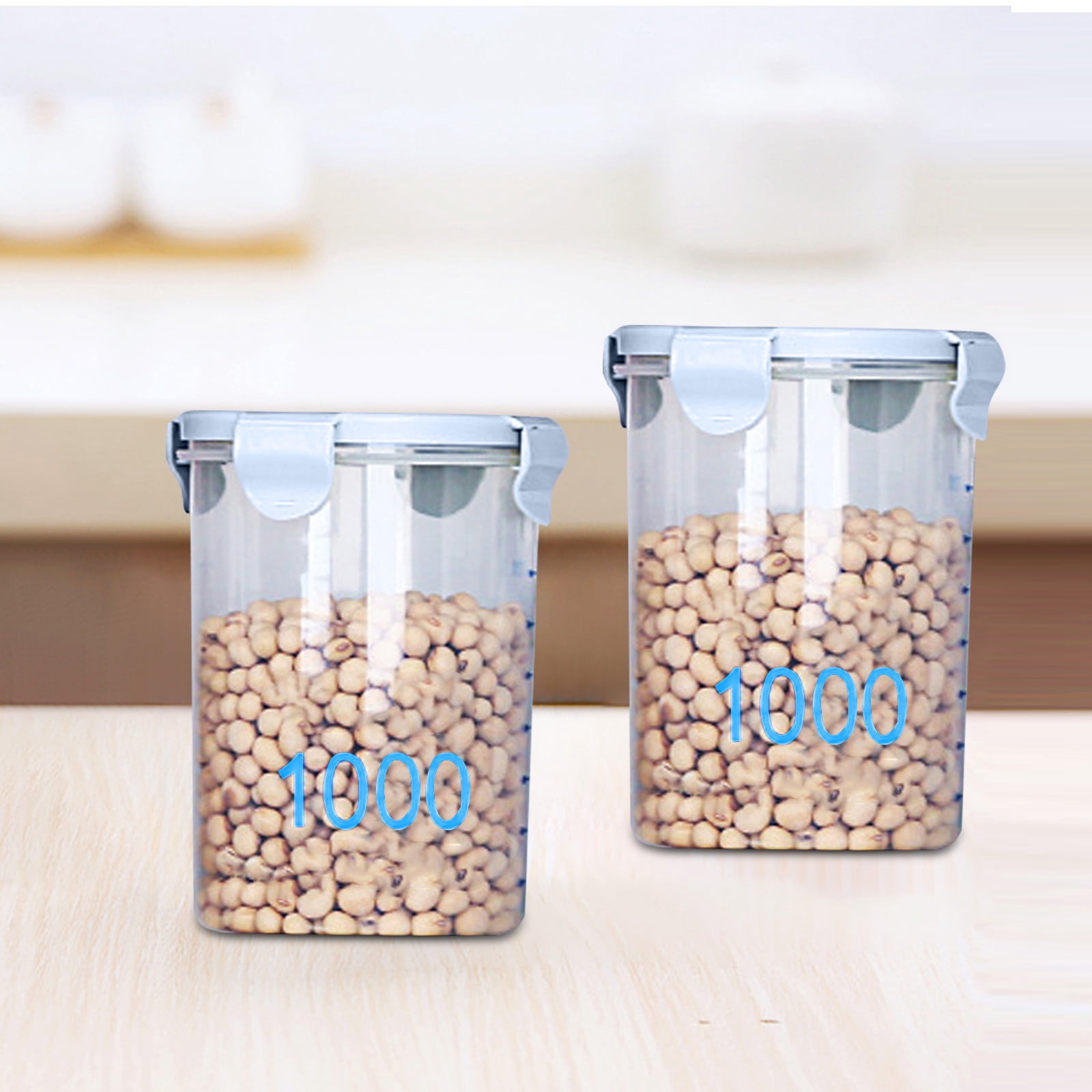 Birdeem Plastic Storage Containers with Lids,Airtight Food Storage Jars with Measurement Scale,Stackable Kitchen Containers for Dry Food,Baking,Fridge,Set of 4 Sizes (3.4In To 6.7In)