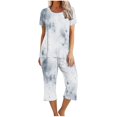 thumbnail image 2 of Liquidation Aujourd'hui Iumwxz Pyjamas Décontractés Fluides Ensembles Femmes Tenues d'Été Teinture sur Nœuds Graphique Col Rond Manches Courtes Taille Élastique Pantalons Courts Ensembles pour Femmes Vacances, 2 of 6