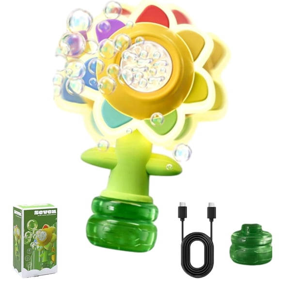 Dancing Sunflower Bubble Machine Sunflower Shaped Portable Electric Bubble Blower with LED Lights for Outdoor Fun Yellow 1 Pc