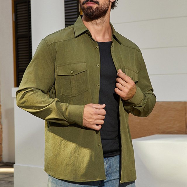 NaWent Men's Button Down Shirts Jacket Lightweight Shirt Jacket Long Sleeve Work Coat Solid Color Overshirt