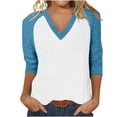 thumbnail image 3 of Hauts à Manches 3/4 pour Femmes Hauts Décontractés à Manches Raglan Col en V Tuniques Basiques Blouses Été 2025, 3 of 7