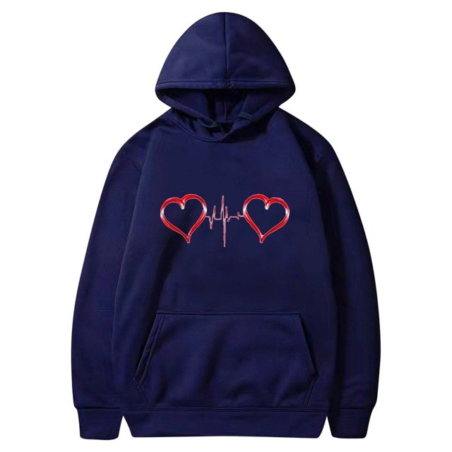 Birdeem Mode Saint-Valentin Couple Imprimé à Capuche Mode Polaire Poche Chandail Manteau