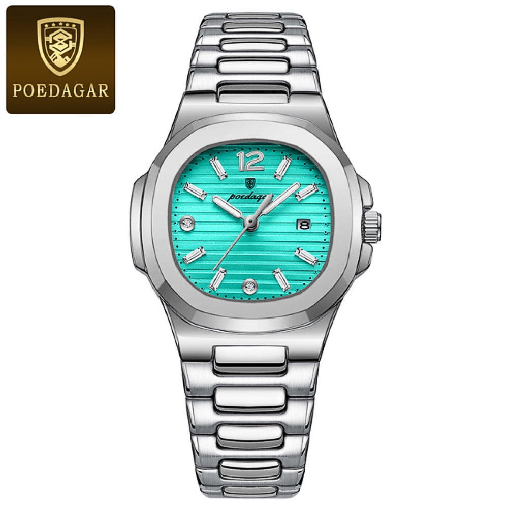 POEDAGAR Mint Blue Women Luxury Square Quartz Stainless  display picture 2