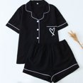 thumbnail image 2 of cfhntfmh Womens Pajama Sets Pj Set Cute Heart Print Short Sleeve Button down Shirt with Shorts 2 Piece Pjs Set, 2 of 4