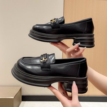 EGNMCR Bottes d'Hiver pour Femmes, Bottes d'Hiver pour Femmes Style Britannique Petites Chaussures en Cuir pour Femmes Printemps Nouvelles Mocassins à Plateforme à Semelles Épaisses Rétro Chaussures Infaillibles Chaussures pour Femmes