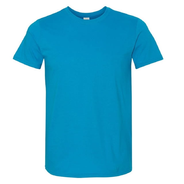 Gildan T-Shirt à Manches Courtes pour Hommes de Style Doux au design Bleu Uni. Fabriqué à Partir d'Un Mélange de Coton ringspun et de polyester pour une Touche Douce. Présente une Encolure Ronde, des Manches Courtes, un Col Côtelé, un Encolure et des Épaules Rubanés, et un Ourlet à Double Couture à l'Aiguille. Certifié par Fair Lab Association, OEKOTEX, REACH, Sedex et WRAP pour la Durabilité. Offert en Plusieurs Tailles, Incluant du S au 5TG.