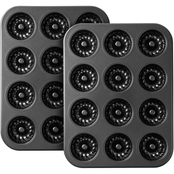 Mini Fluted Tube Cake Pan, 12 Cavity Bundt Cake Baking Pan, Non-stick Baking Mold for Cupcakes, Donuts, Cornbread, Brownies, Jellies, Set of 2