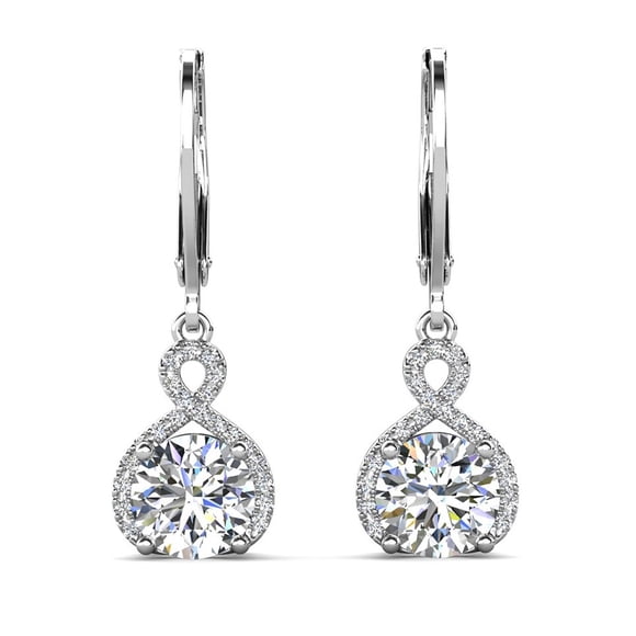 Cate & Chloe Alessandra 18k White Gold Plated Dangle Earrings with Simulated Diamonds for Women