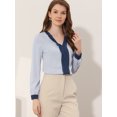 thumbnail image 2 of INSPIRE CHIC Women's Split Neck Pleated Front Contrast Color Blouse Tops Blue M, 2 of 5