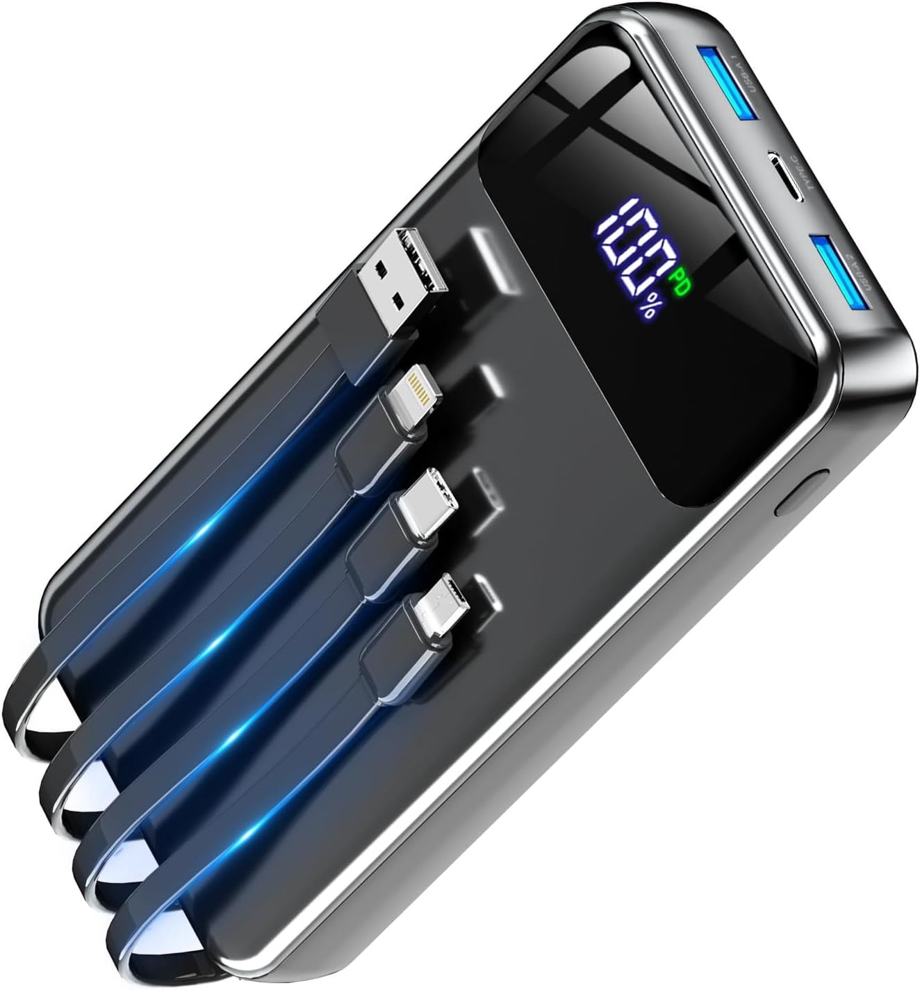 N6 Portable Charger 35000mAh Power Bank - Portable Battery with 4 Built in Cables, 22.5W Fast Charging Battery Pack