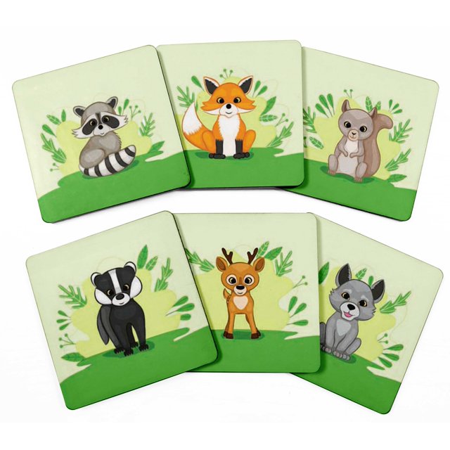 Inkdotpot Ensemble de 6 sous-Verres à Boisson Faciles à Nettoyer sous-Verres Carrés de 4 Pouces Base en Liège - Réutilisable - Animaux Aquarelle