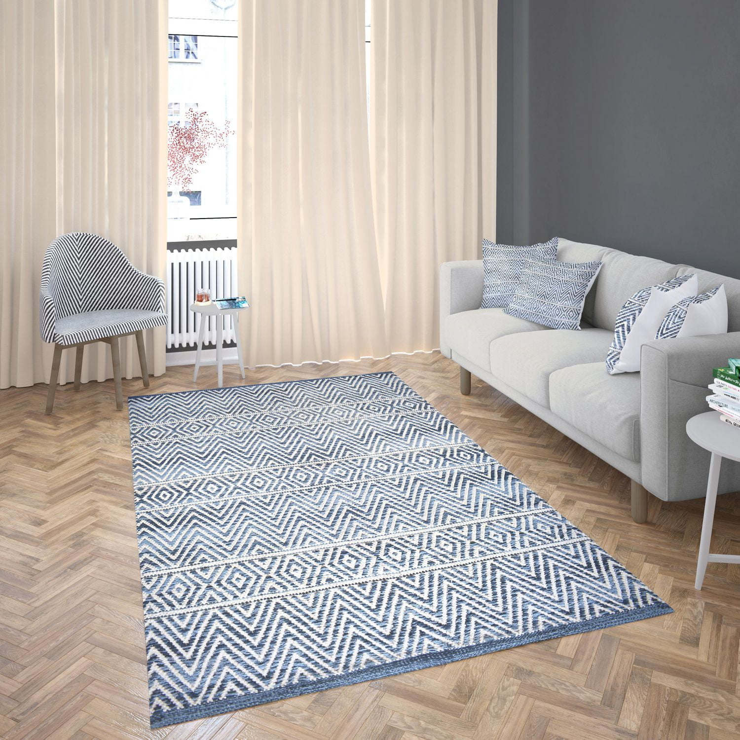 Tapis tissé à plat en coton chevrons Fabstyles pour salon, couloir