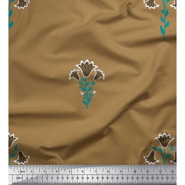 Soimoi Velvet Fabric Leaves & Floral Artistic Print Sewing Fabric Yard 58 Inch Wide