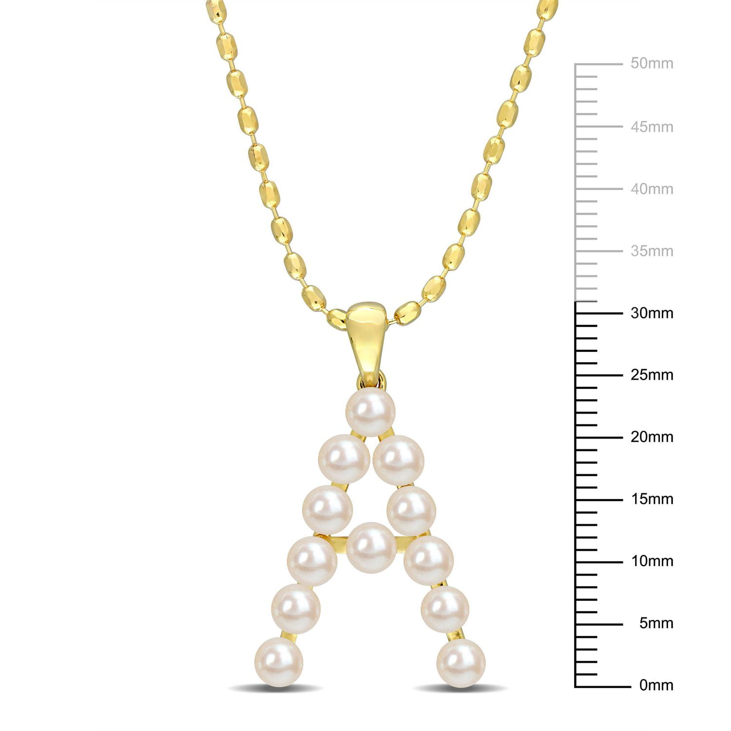 Collier initiale de Miabella avec perles culture d'eau douce en argent sterling plaqué en jaune