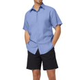 thumbnail image 1 of Men's Linen Short Sleeved Body Suit Men T Shirt Loose Undershirt Mens Button Down Shirt Solid Color Short Sleeved Cotton Linen Shirt for Men Beach Plus Size Men Short Sleeved Shirt, 1 of 8