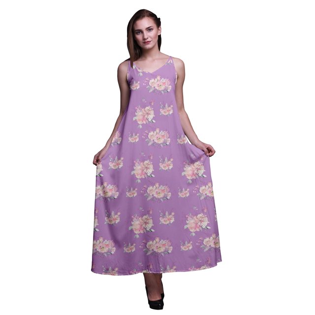 Bimba Robe Longue Maxi de Soirée pour Femmes en Rayonne à Imprimé Floral, Dos Nu, à Bretelles Spaghetti - Medium