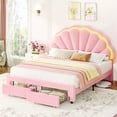 thumbnail image 1 of Homfa Full Size Bed Frame with LED Lights & Storage Drawers, Upholstered Platform Bed with Adjustable Petal Headboard, Pink Velvet, 1 of 7