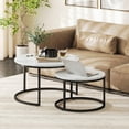 thumbnail image 2 of HOMCOM Nesting Tables, 31" Round Coffee Table Set of 2, Marble White, 2 of 10
