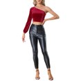 thumbnail image 2 of INSPIRE CHIC Hauts Courts à une Épaule à Manches Longues en Velours pour Femmes Rouge Vin G, 2 of 5