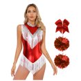 thumbnail image 1 of iiniim Women Shiny Metallic Cheer Leader Uniform Costume Stage Performance Cheerleading Outfits Red L, 1 of 7