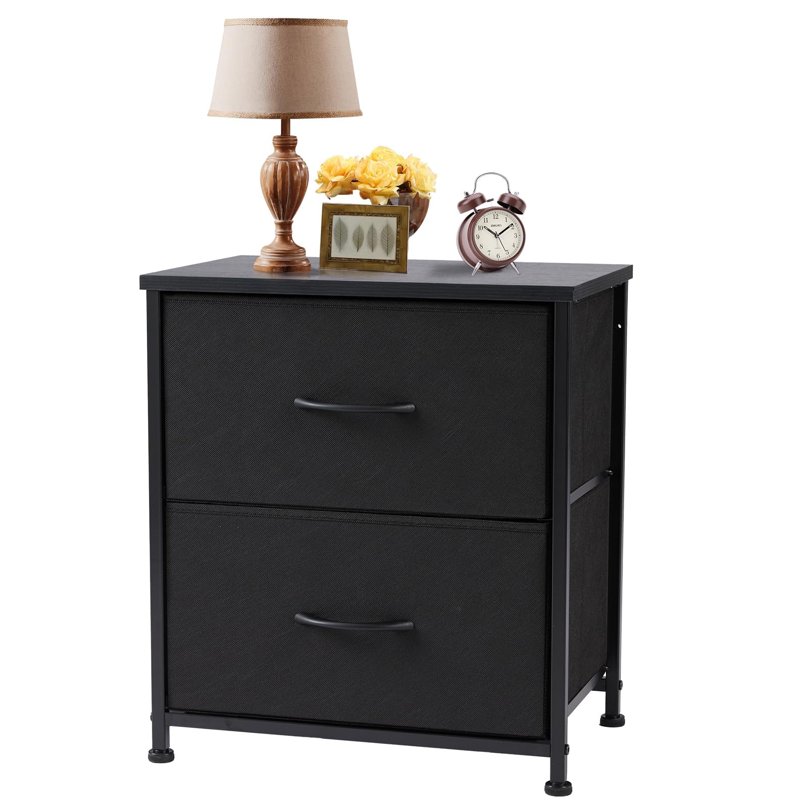 Sweetcrispy Nightstand with 2 Storage Drawers 20"" Height End Table Small Bed Side Furniture Wooden Top Fabric Cabinet Kids Night Stand Mini Dresser for Bedroom Closet Entryway College Dorm