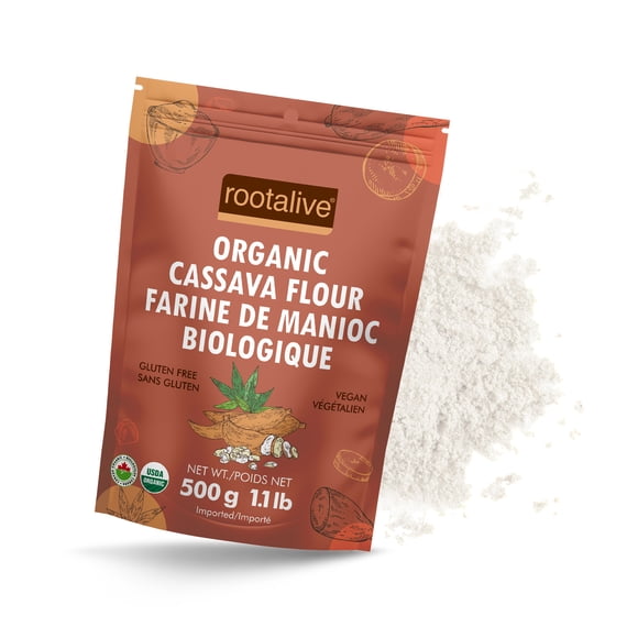 Rootalive Organic Cassava Flour 500g, Gluten-Free and Vegan in a Resealable Bag