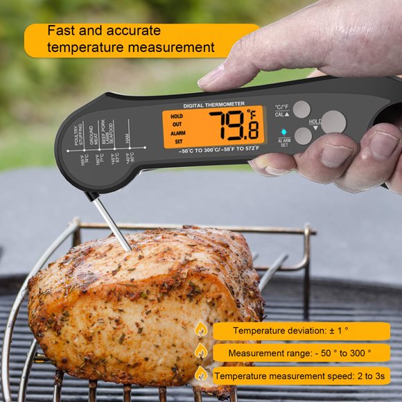Hicess 1 Ensemble Thermomètre de Cuisine Étanche Double Sonde ABS Affichage Numérique Clair Thermomètre à Viande Accessoires de Cuisine
