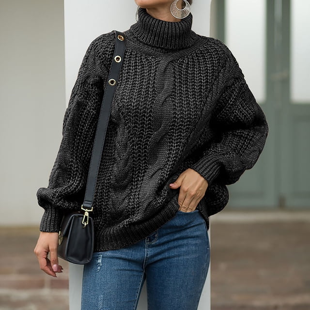 EGNMCR Chandails pour Femmes Décontracté Col Roulé Chandail Manches Longues Solide Ample Tricoté Hauts, Cadeaux pour Femmes