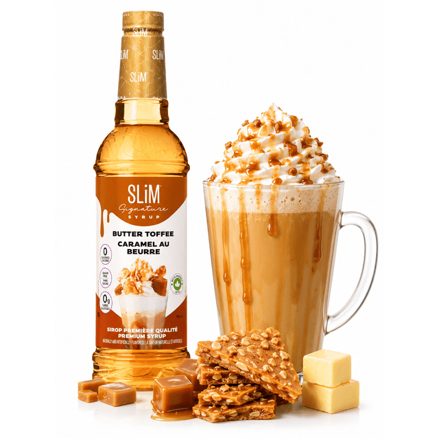 Slim Syrups Sirop de Café au Caramel au Beurre Sans Sucre, 0 Calories, 0 Sucre, Compatible Céto, Bouteille de 750 ml
