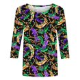 thumbnail image 4 of Penkiiy 2024 Chemise Manches 3/4 Mardi Gras Blouse Fantaisie Carnaval Masque Imprimé Tunique Thème Fête Col Rond Tee S Multicolore, 4 of 5
