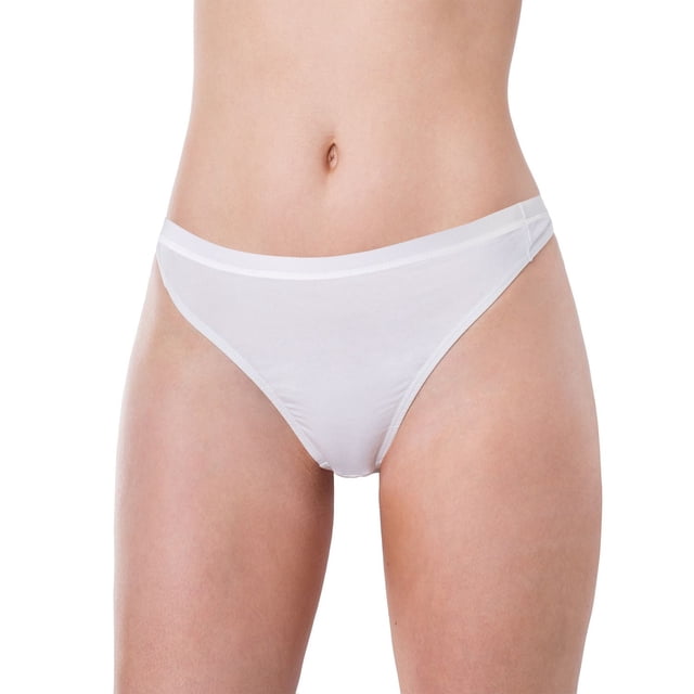 Elita Essentials Culotte String pour Femme à Taille Haute en Coton Extensible, Vue de devant d'Un Modèle Montrant un design à Taille Haute avec Ceinture Élastique Lisse et Entrejambe en Coton Cousu pour le Confort, Fabriqué à Partir d'Un Mélange de 92 % Coton et 8 % lycra spandex avec Extensibilité Quatre Sens, Convient au Port Quotidien.