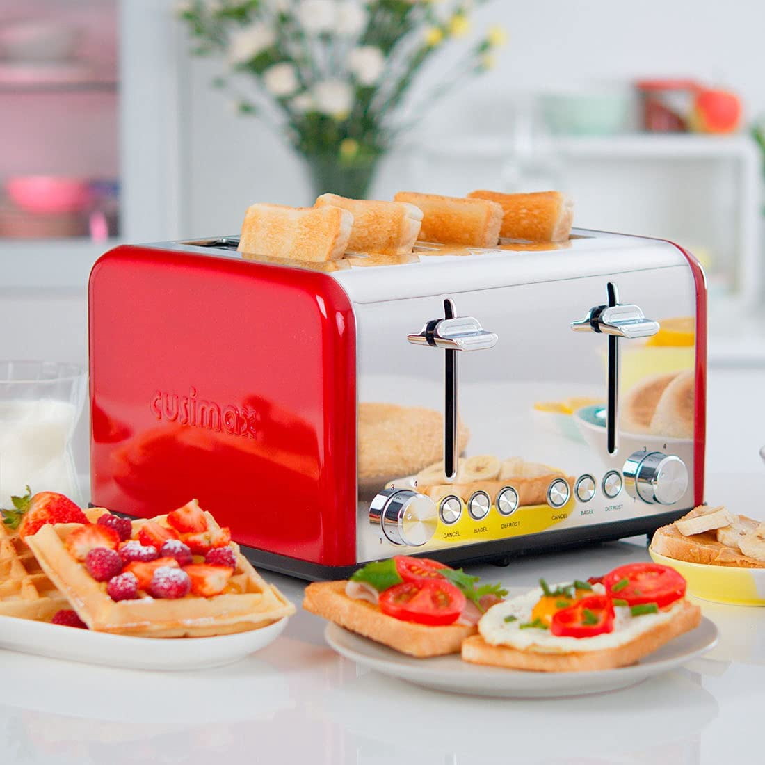 CUSIMAX 4-Slice Toaster, Stainless Steel with Extra Wide Slots