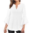 thumbnail image 1 of Meichang Clearance Womens Tops Ruffle 3/4 Sleeve Notch V Neck Double Layers Mesh Shirts Dressy Casual Flowy Blouses for Work, 1 of 7