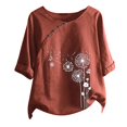 thumbnail image 1 of Chemises en Lin à Manches Courtes pour Femmes Blouses en Coton Imprimé Floral Tunique Décontractée Tendance Tenues d'Été Décontractées Col Rond T-Shirt Mode Blouse Rouge m, 1 of 4
