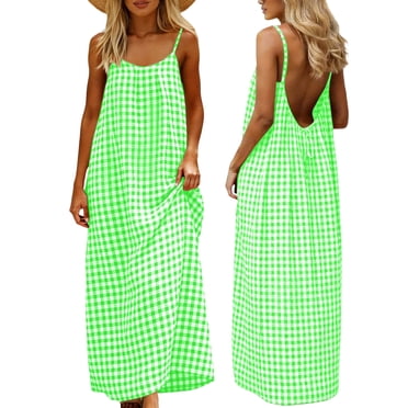 Robe d'Été pour Femmes Sans Manches Dos Nu à Bretelles Spaghetti Fluide Longue Robe Soleil en Mélange Coton-Lin pour Tenue Décontractée et Vacances
