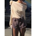 thumbnail image 2 of Gupgi Women Ruched Chiffon Tops One Shoulder Long Sleeve 3D Floral Mesh Shirt Solid Color Blouse, 2 of 9