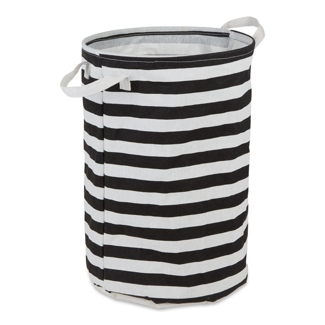 Design Imports CAMZ14344 Panier à Linge en Coton Polyester Enduit de PE Rayé Noir Rond 13.5x13.5x20