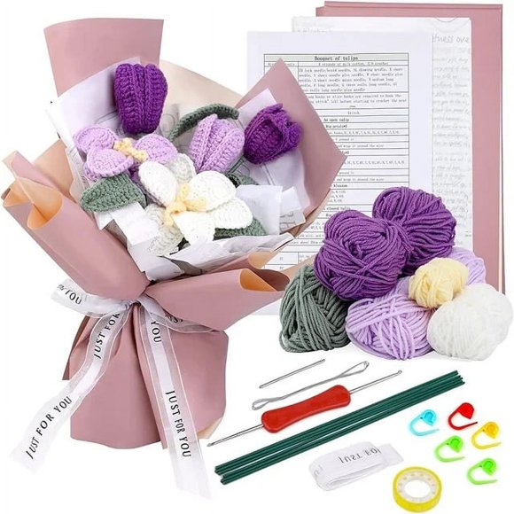 Crochet Kit Bouquet of Flowers for Beginners Starter Kit for Complete Adults Crocheting Knitting Kit with Instructions