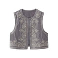 thumbnail image 1 of Diconna Gilet pour Femmes, Sans Manches à devant Ouvert avec Broderie de Fleurs et Paillettes, Gilet d'Extérieur pour la Rue Cual, 1 of 9