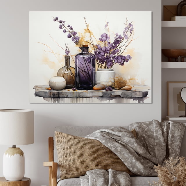 Designart Large Minimalism Wall Art, violet Beige Minimalism Balance And Contrast , Minimalism Wall art decor, Purple Modern Canvas wall art, 20x12 inches